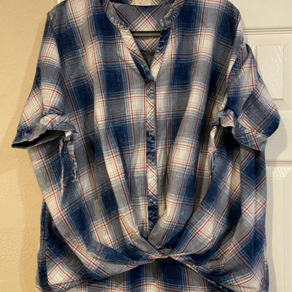 Plaid faux waist twist top